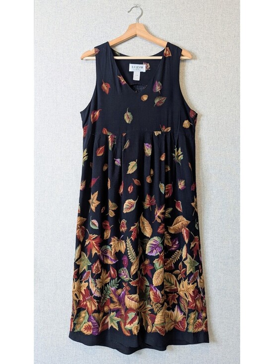 Dresses & Skirts - Vintage 90s fall leaves border print midi dress